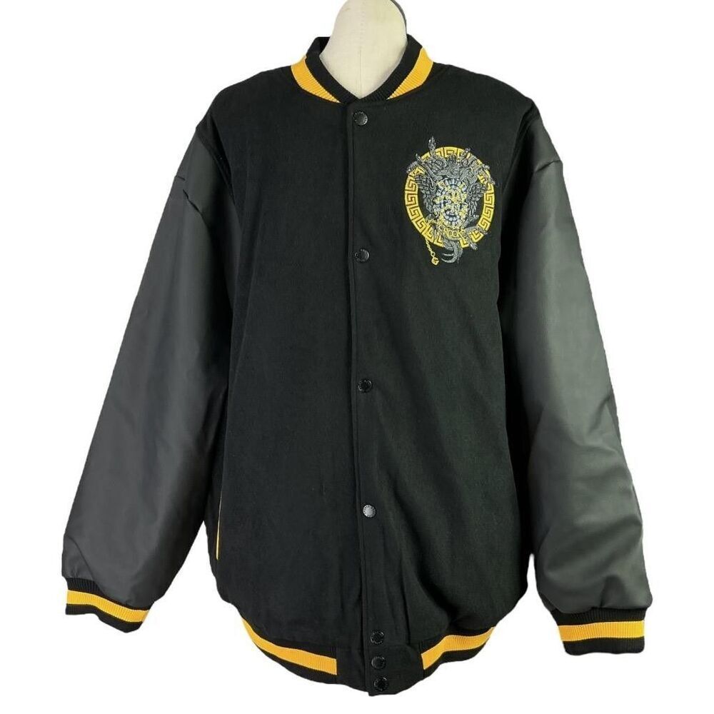 Crooks and Castles Varsity Jacket Men 5XL Black Yellow Letterman Snaps NEW